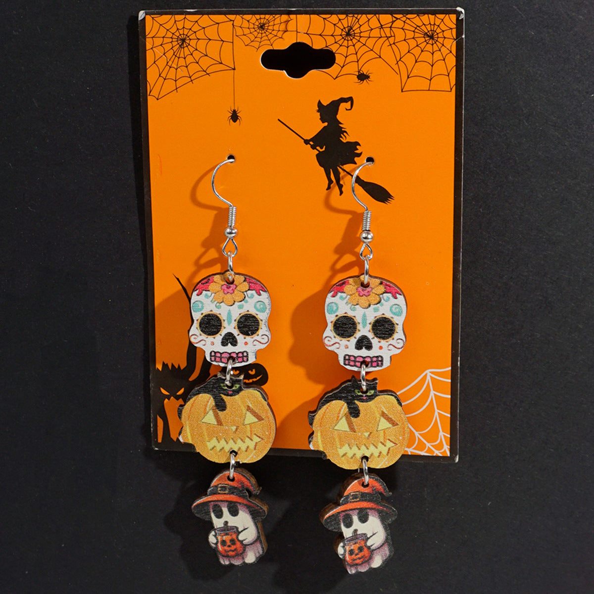 Wholesale  Ghost Pumpkin Skull Wooden Earrings