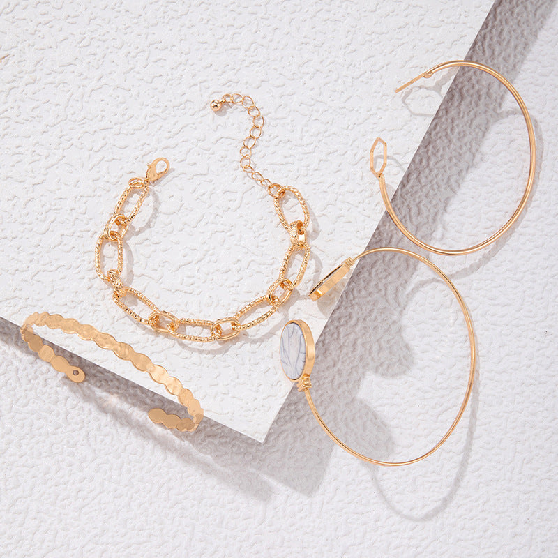 Wholesale Imitation Marble Thick Chain Four Piece Open Bracelet Set