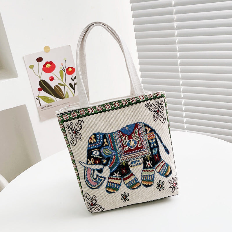 Wholesale Nylon Ethnic Style Elephant Pattern Embroidery Handbag