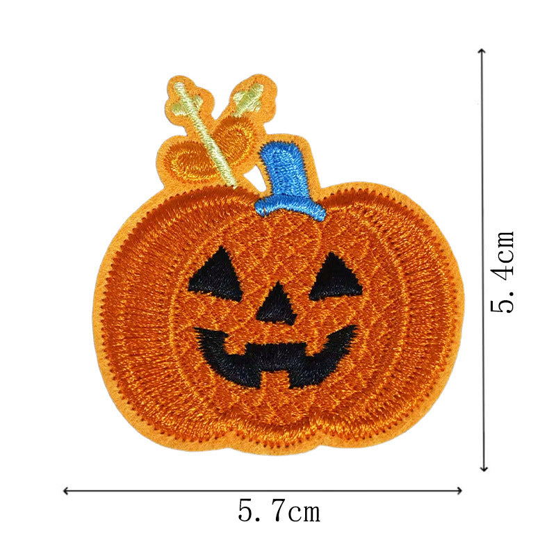 Wholesale  Embroidered Iron On Patches 9 Piece Set With Witch Pumpkin Cat Ghost Bat Designs For ets DIY Craft Supply Resale