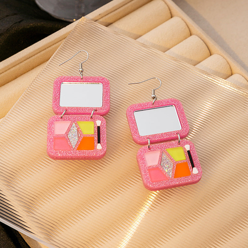 Wholesale Simulated Eye Shadow Palette Resin Contrasting Color Sequin Mirror Earrings