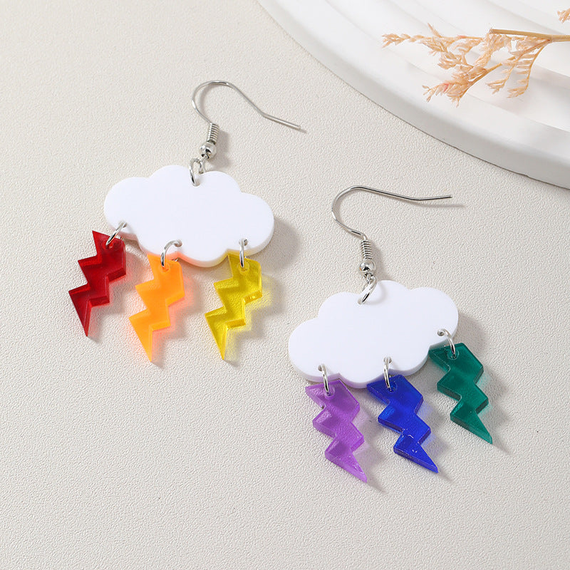 Wholesale Acrylic Cute Cloud with Transparent Color Lightning Earrings