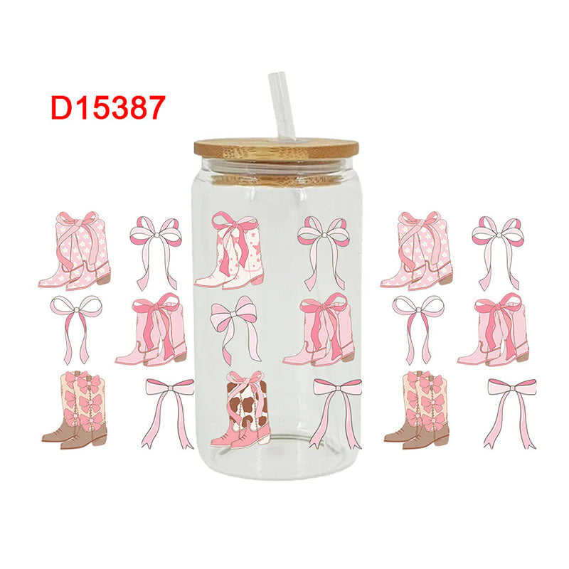 Wholesale  Pink bow boots 16oz Cup UV DTF Wraps