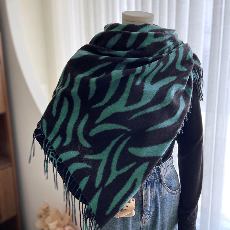 Wholesale 2023 Autumn and Winter Striped Printed Tassel Imitation Cashmere Scarf