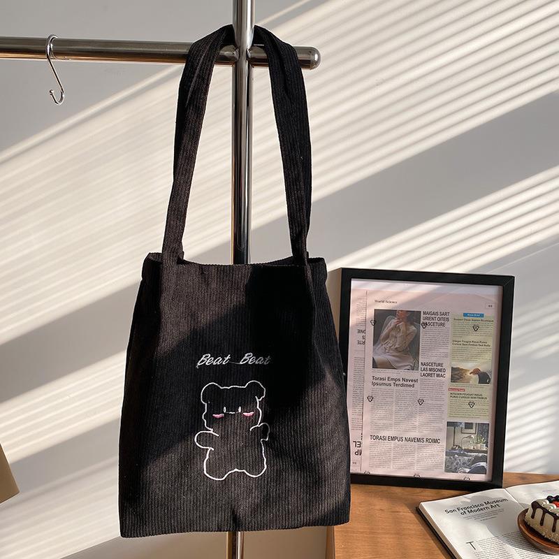 Volesar Cartoon Embroidered Corduroy Shoulder Bag