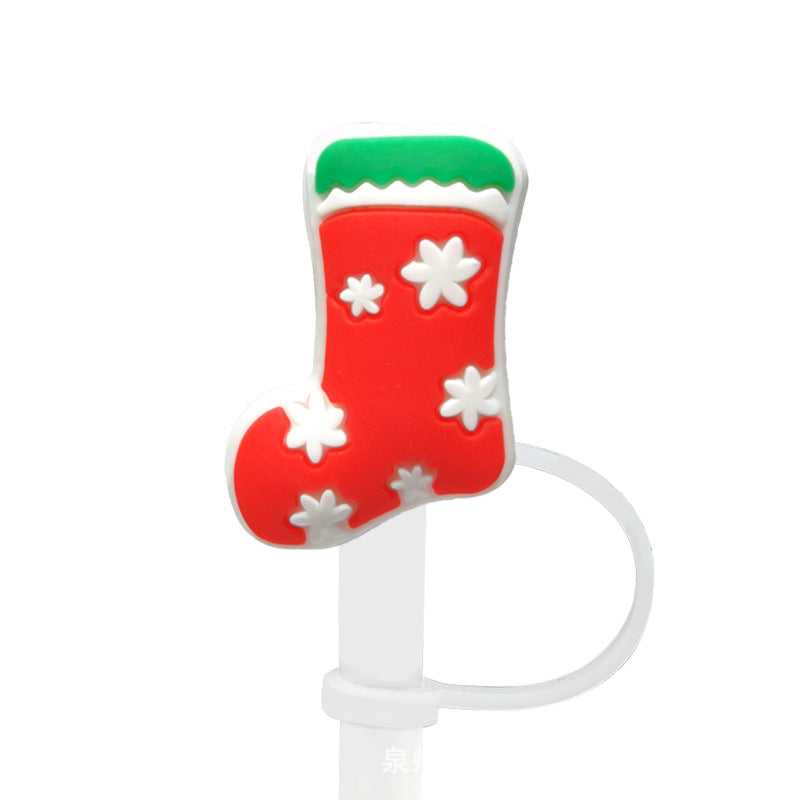 Wholesale Christmas Cartoon Straw Cover Straw Tube Cap Silicone Dust Plug
