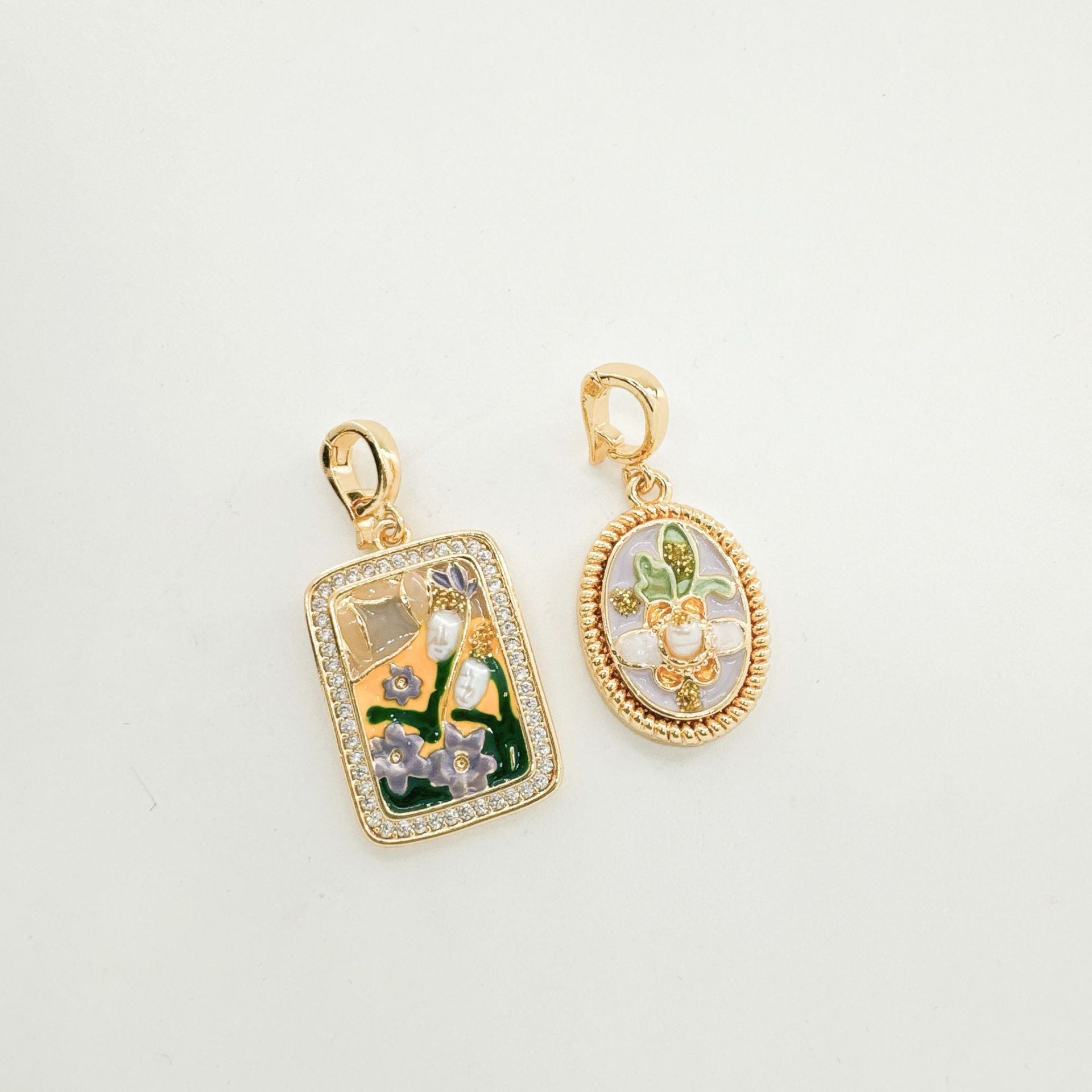 Wholesale 18K Hand painted Oil Painting Series Ancient Technique Enamel Inlaid Natural Pearl Pendant