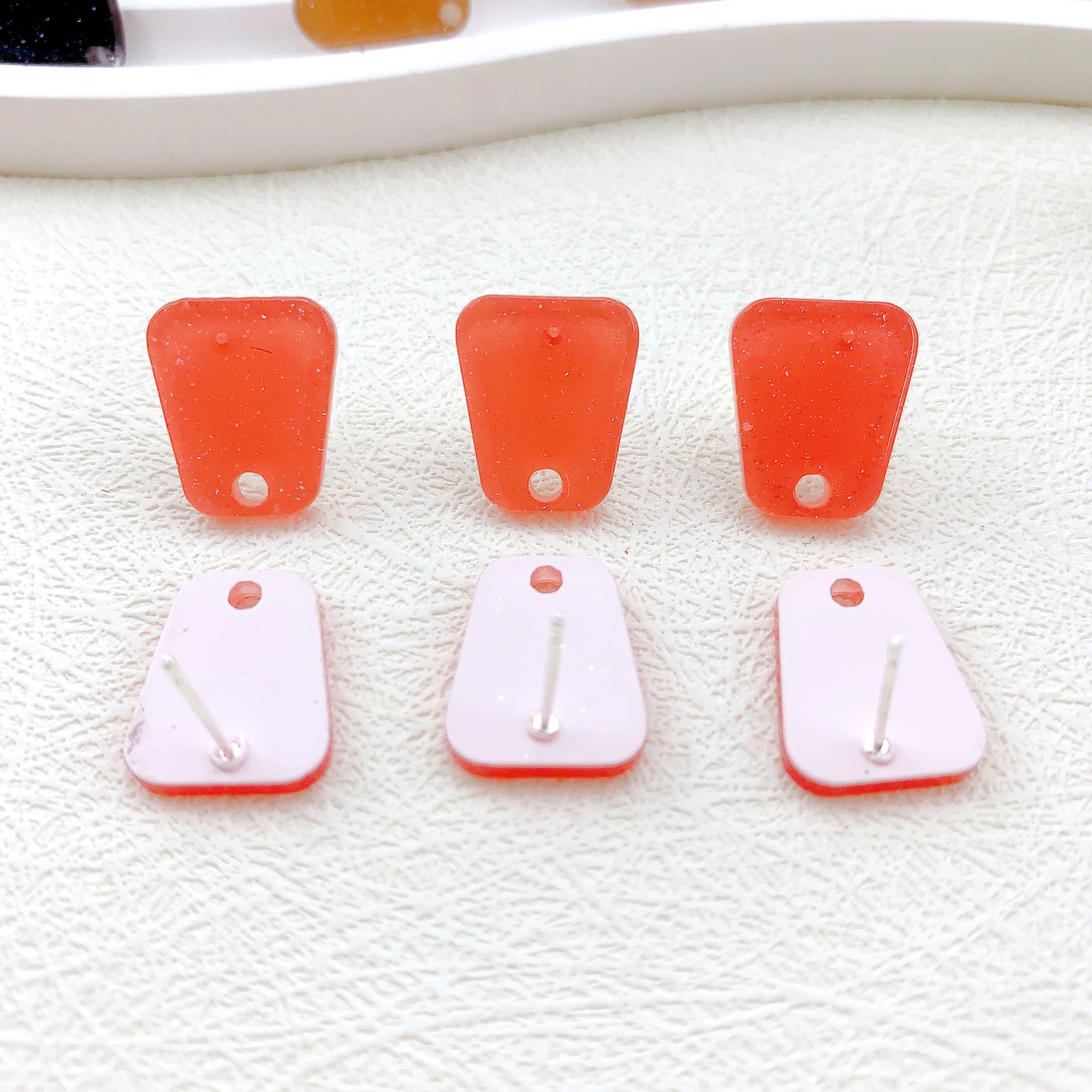 Wholesale 50PCS Handmade DIY Acrylic Fine Glitter Heart Trapezoid Colorful 925 Silver Needle Hole Earrings