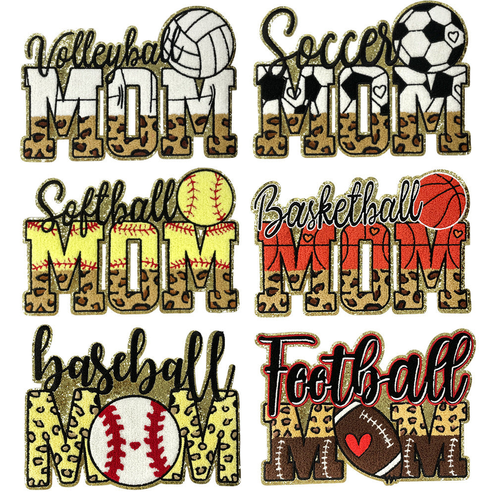Wholesale Casual Towel Embroidered Sports Mom Patch For Coats Football Soccer Basketball Design DIY Sewing Accessory