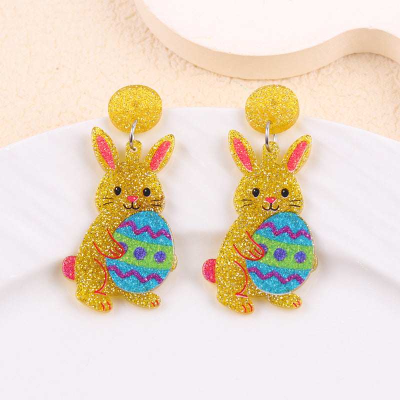 Wholesale Easter Asymmetric Rabbit Easter Egg Acrylic Earrings