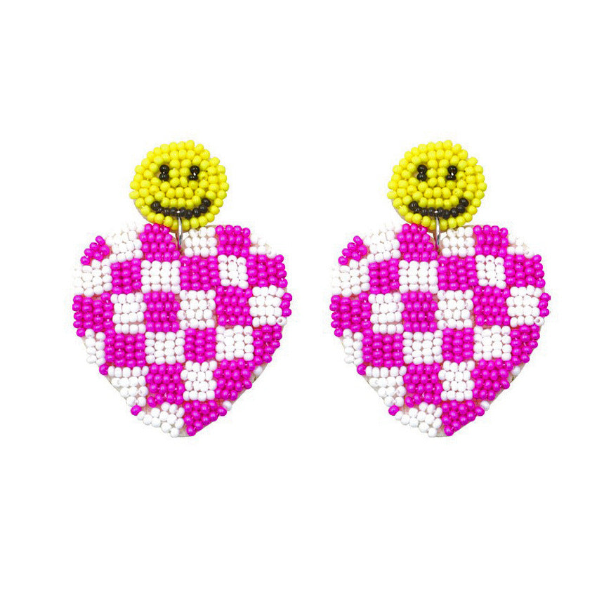 Wholesale Valentine's Day Pink Rice Pearl Knitted Love LOVE Earrings