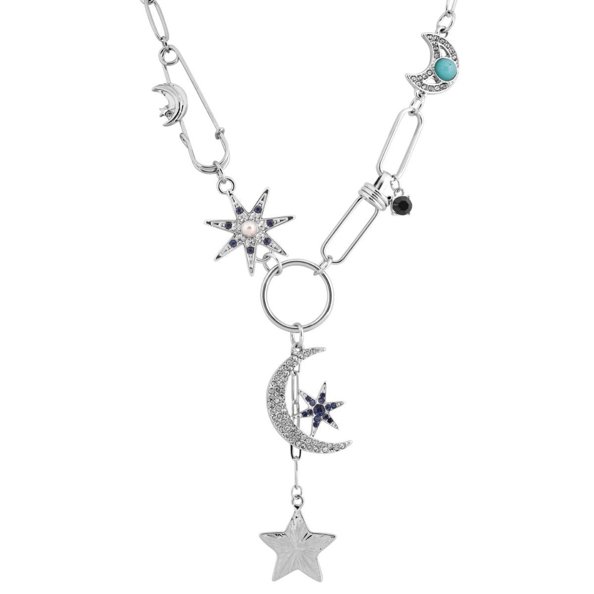 Wholesale 12pcs/pack Punk style hip-hop fashion star and moon necklace