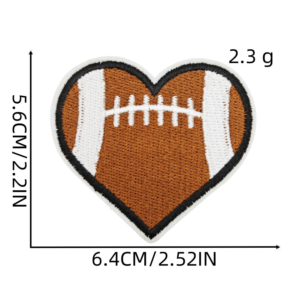 Wholesale Heart Shaped Sports Embroidered Patch Cartoon Soccer Basketball Bowling Design Polyester Thread Hat Decorative Accessory Fashion Craft Supply
