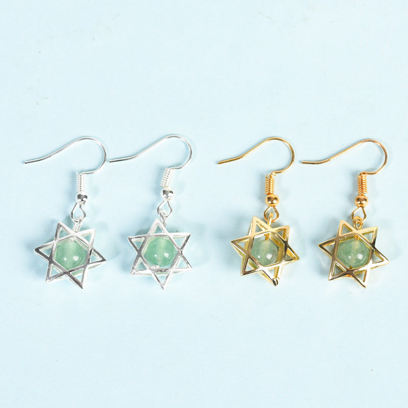 Wholesale Natural Crystal Rough Stone Cute Six-pointed Star Earrings