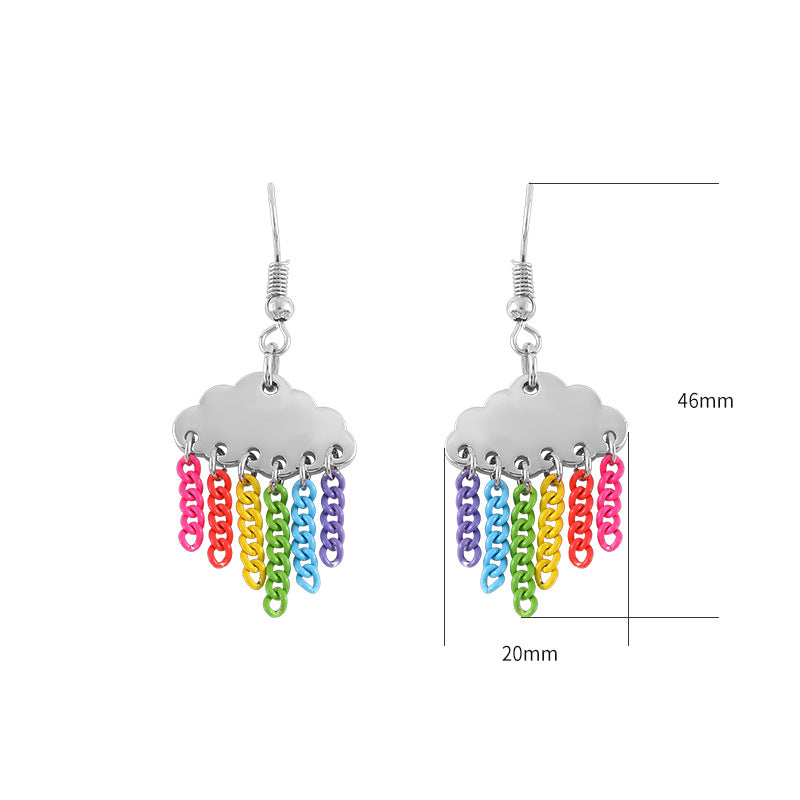Wholesale Cloud Rainbow Tassel Alloy Earrings