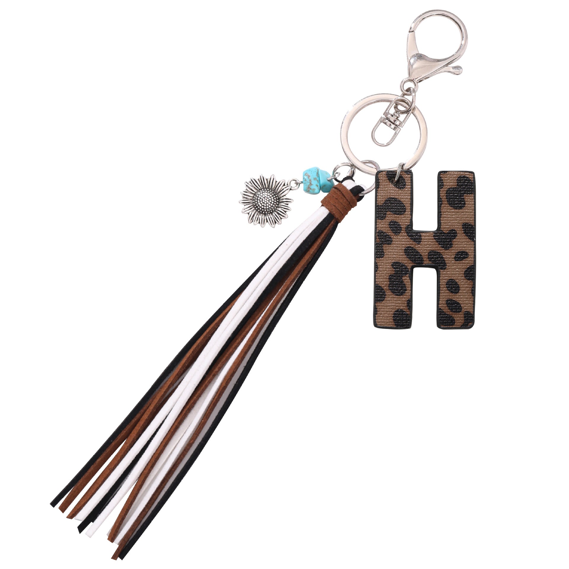 Wholesale Western Cowboy Style Leopard Oil Edge Leather Letter Tassel Keychains