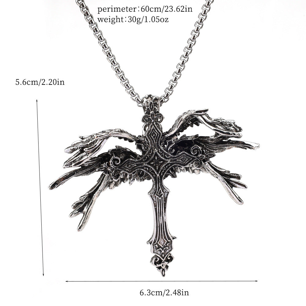 Wholesale Creative Retro Six Winged Angel Wings  Pendant Necklace