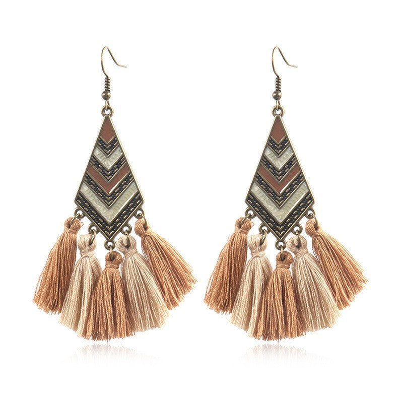 Wholesale Retro Ethnic Style Tassel Alloy Oil Drop Earrings