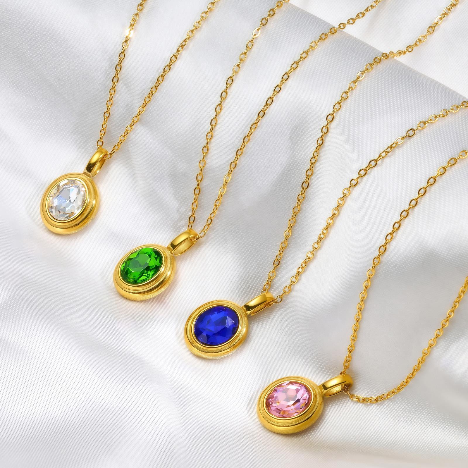 Wholesale Inlaid colored zircon titanium steel necklace