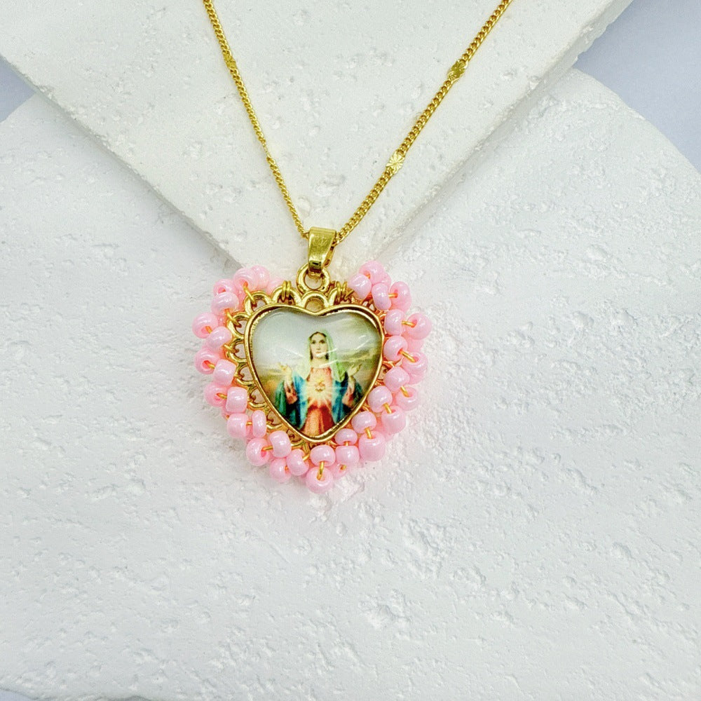 Wholesale Golden Rice Bead Love Pendant heart necklace