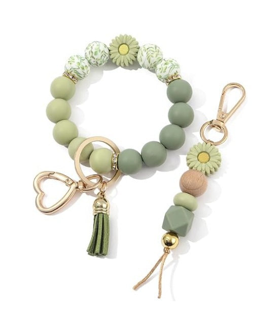 Wholesale 2 Pack Chic Silicone Bead Bracelet Keychain Set With Key Ring Handmade Fashion Accessory For Boutique Resale