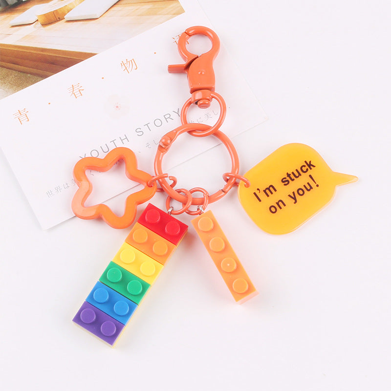 Wholesale Acrylic Building Blocks Rainbow Bell Pink Keychain