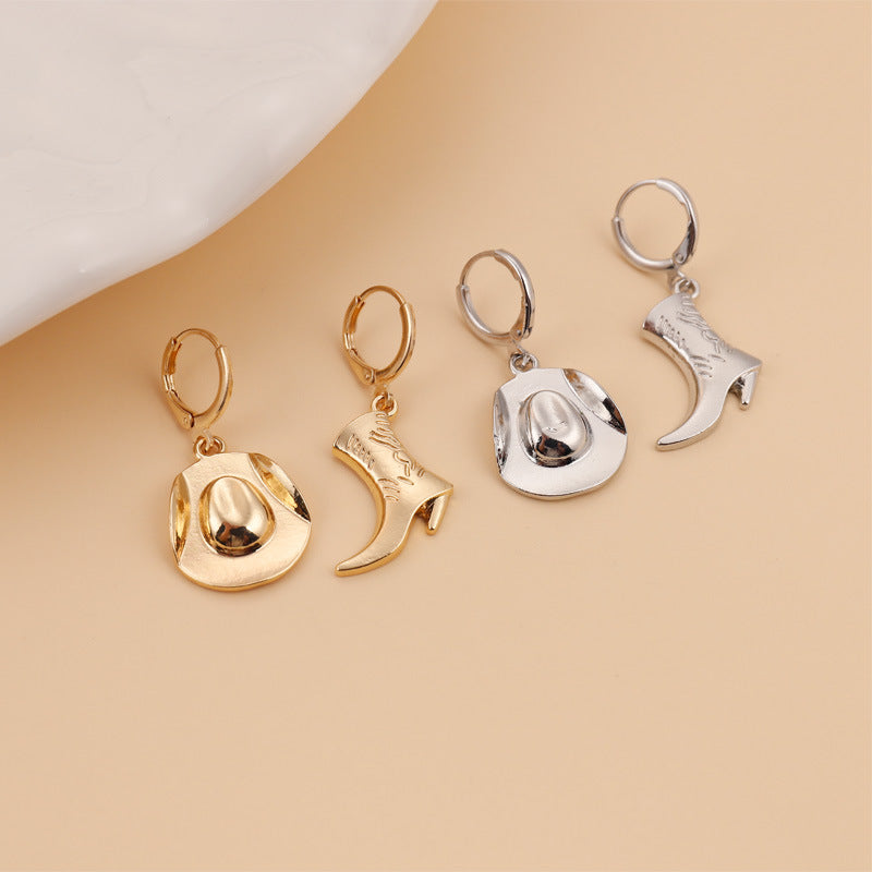 Wholesale Retro Gold Tone Hat Pendant Earrings For Women Fashion Accessory Gift Boutique Resale Jewelry