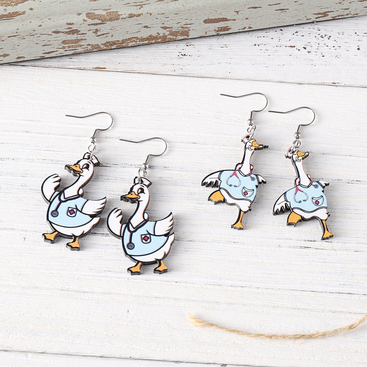 Wholesale Quirky Stethoscope Nurse Goose Double-sided Earrings