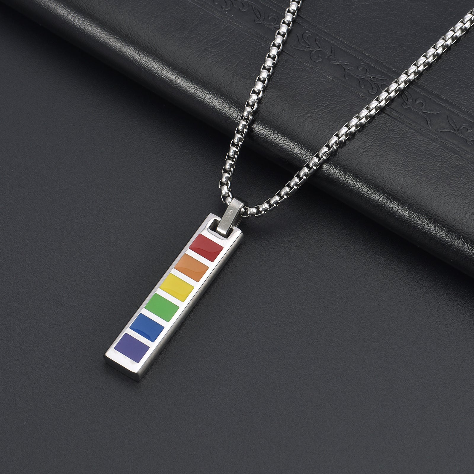 Wholesale Fashion Rectangular Stainless Steel Rainbow Long Necklace