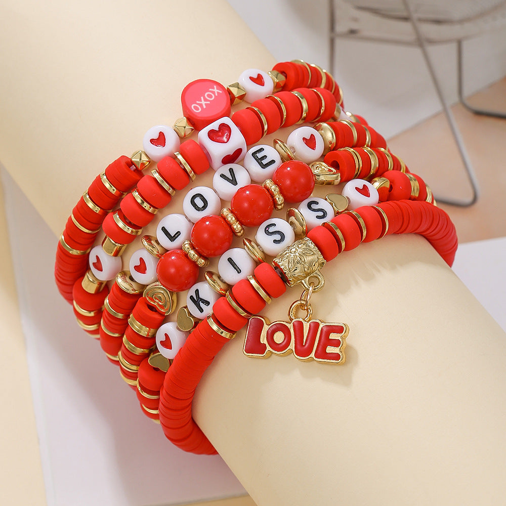 Wholesale Red and pink  handmade heart-shaped " LOVE"  bracelet