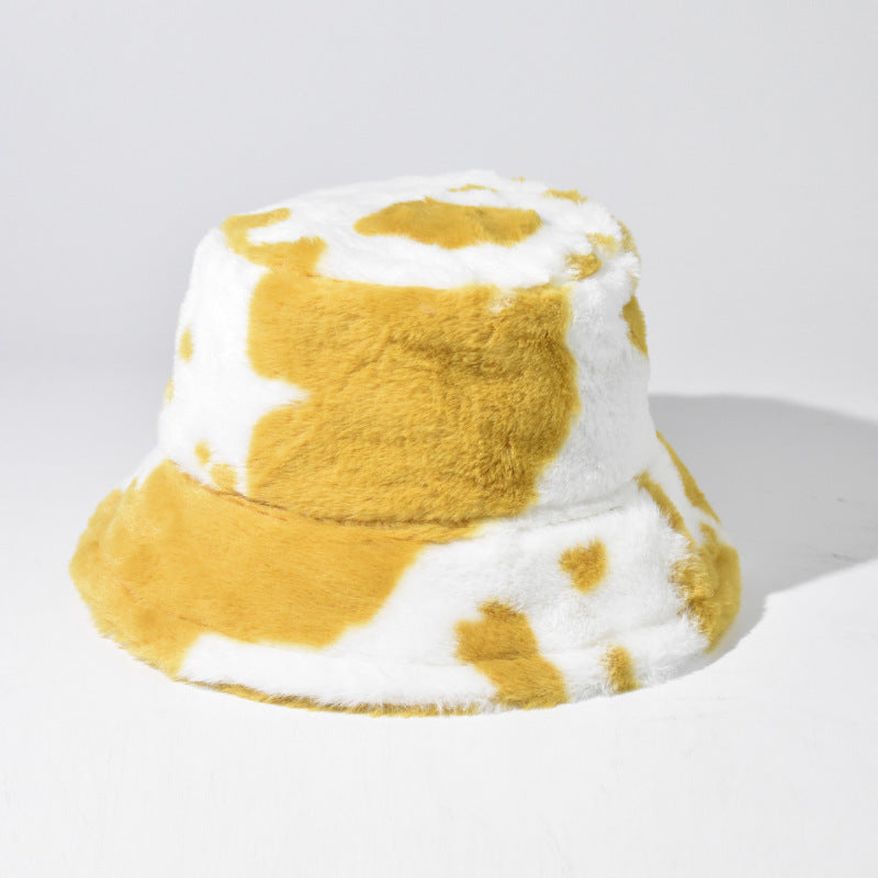 Wholesale Black and White Cow Pattern Plush Bucket Hat