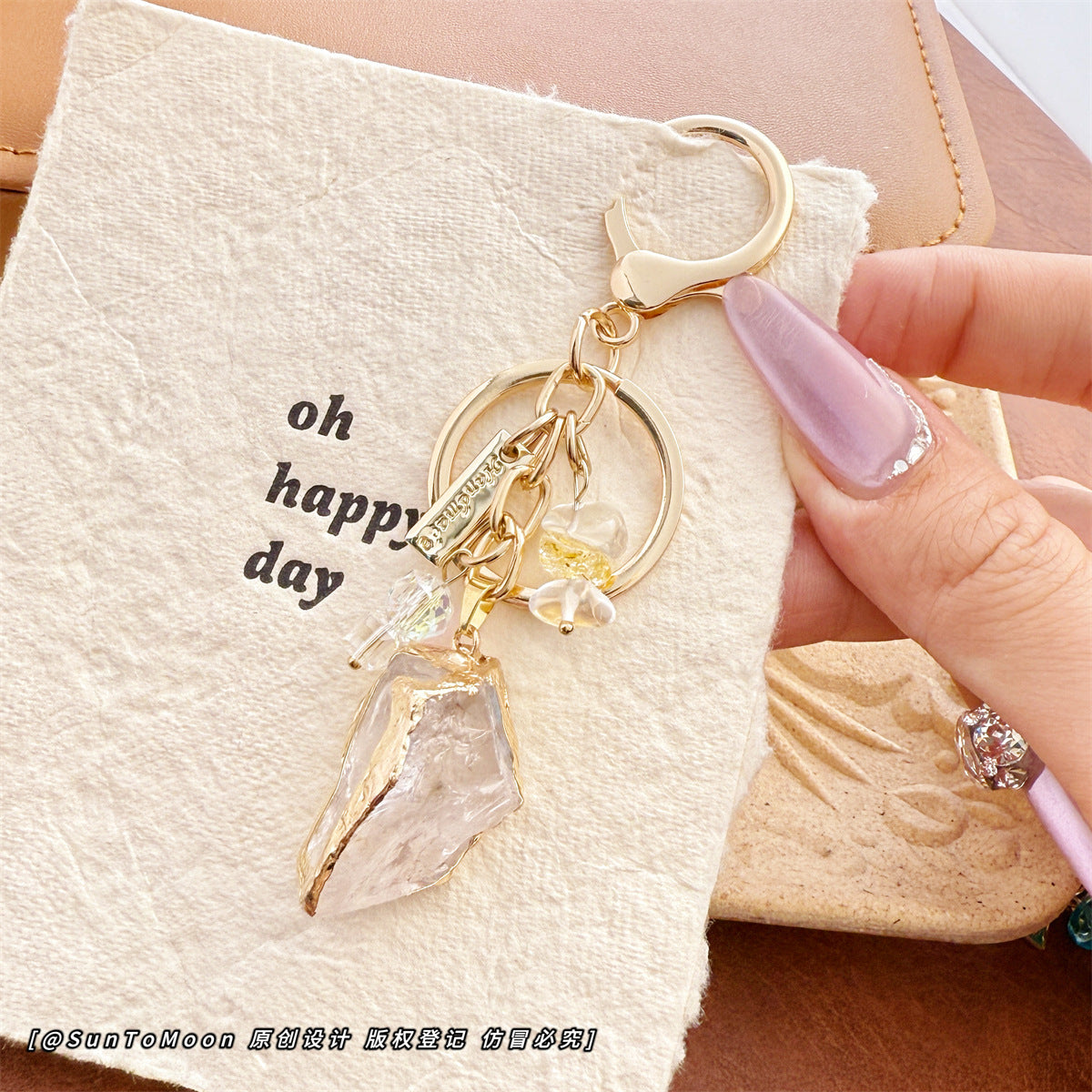 Wholesale Irregular Natural Pink Crystal Alien Lucky Crystal Keychain