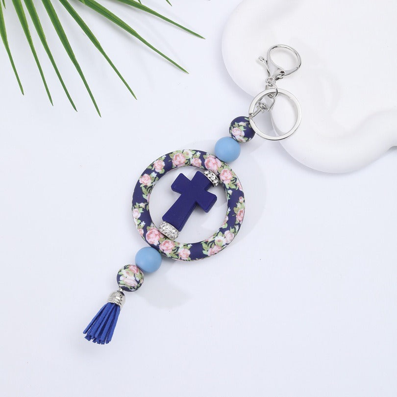 Wholesale Silicone Circle Beaded Printed Keychain