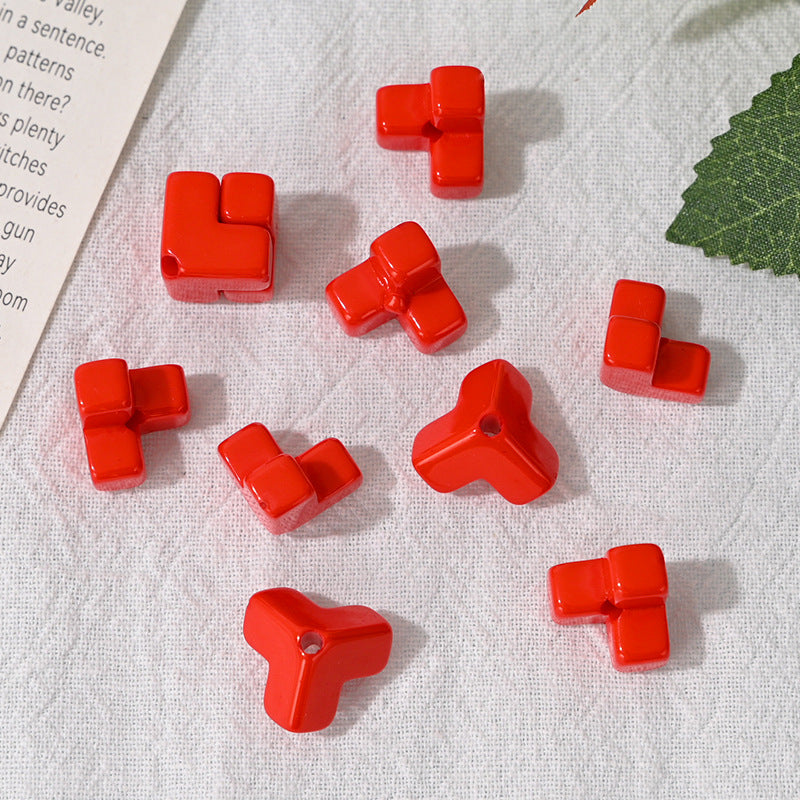 Wholesale  10pcs/pack Acrylic dopamine splicing oblique hole square stacking loose beads  Acrylic Beads