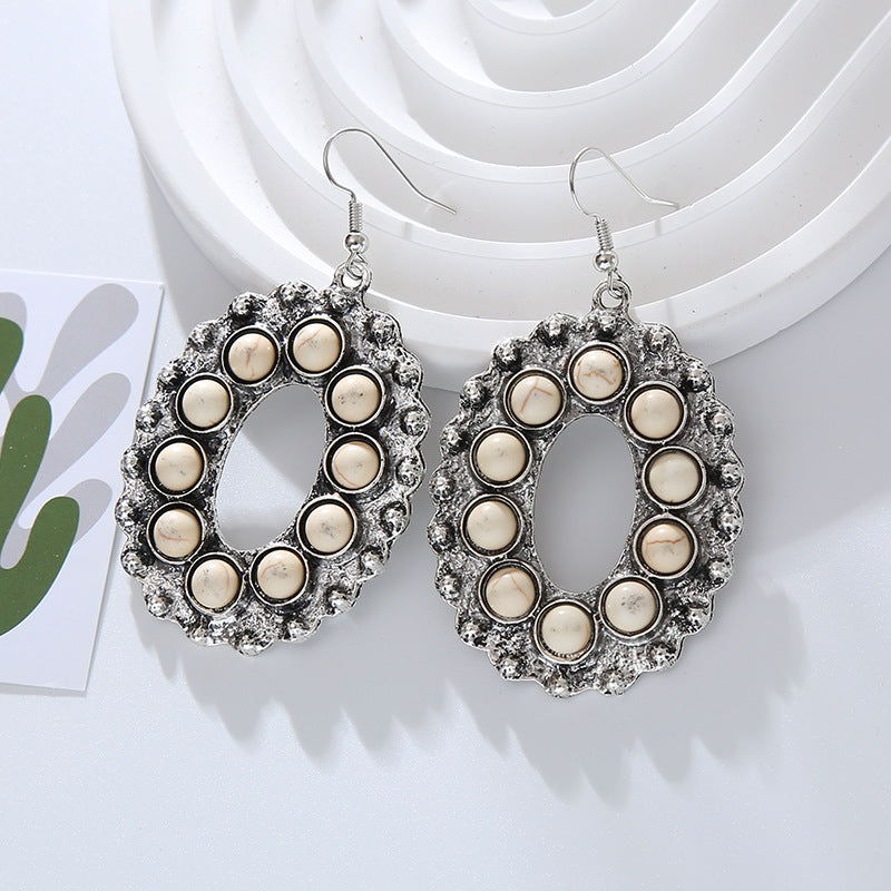 Wholesale Vintage Alloy Inlaid White Turquoise Round Earrings