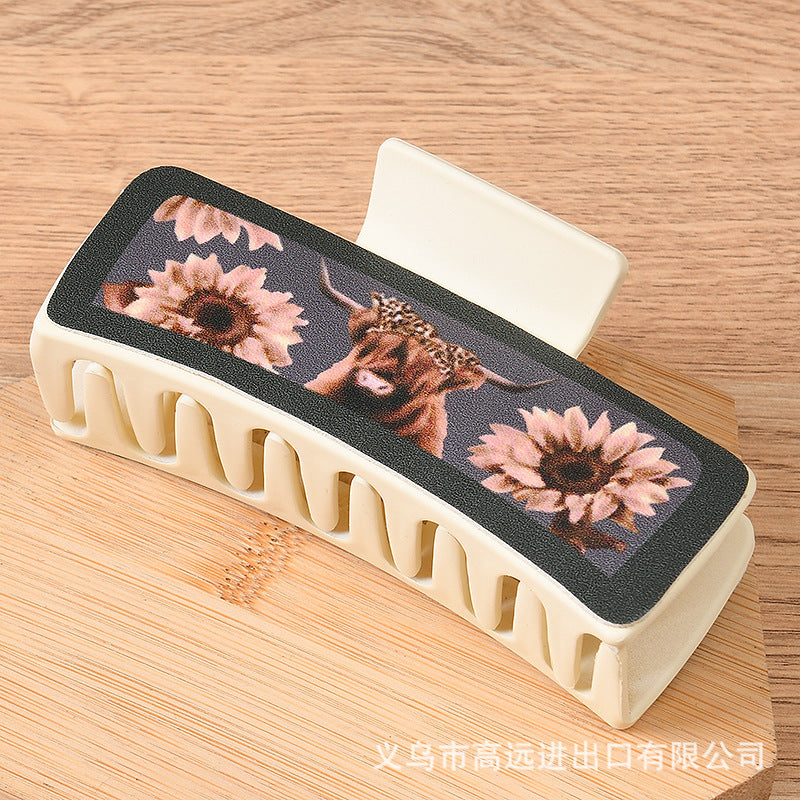 Wholesale Trendy PU Leather Square Shark Clip Hair Claw White Leopard Print Fashion Accessory Boutique Resale
