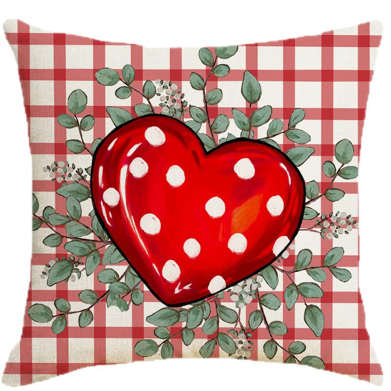 Wholesale  Valentine' s Day  Linen Plaid Printed Love Waist  Pillowcase