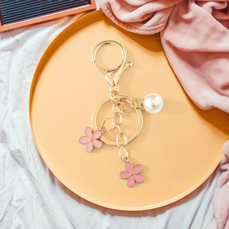 Wholesale Colorful Pearl Flower Metal Keychain