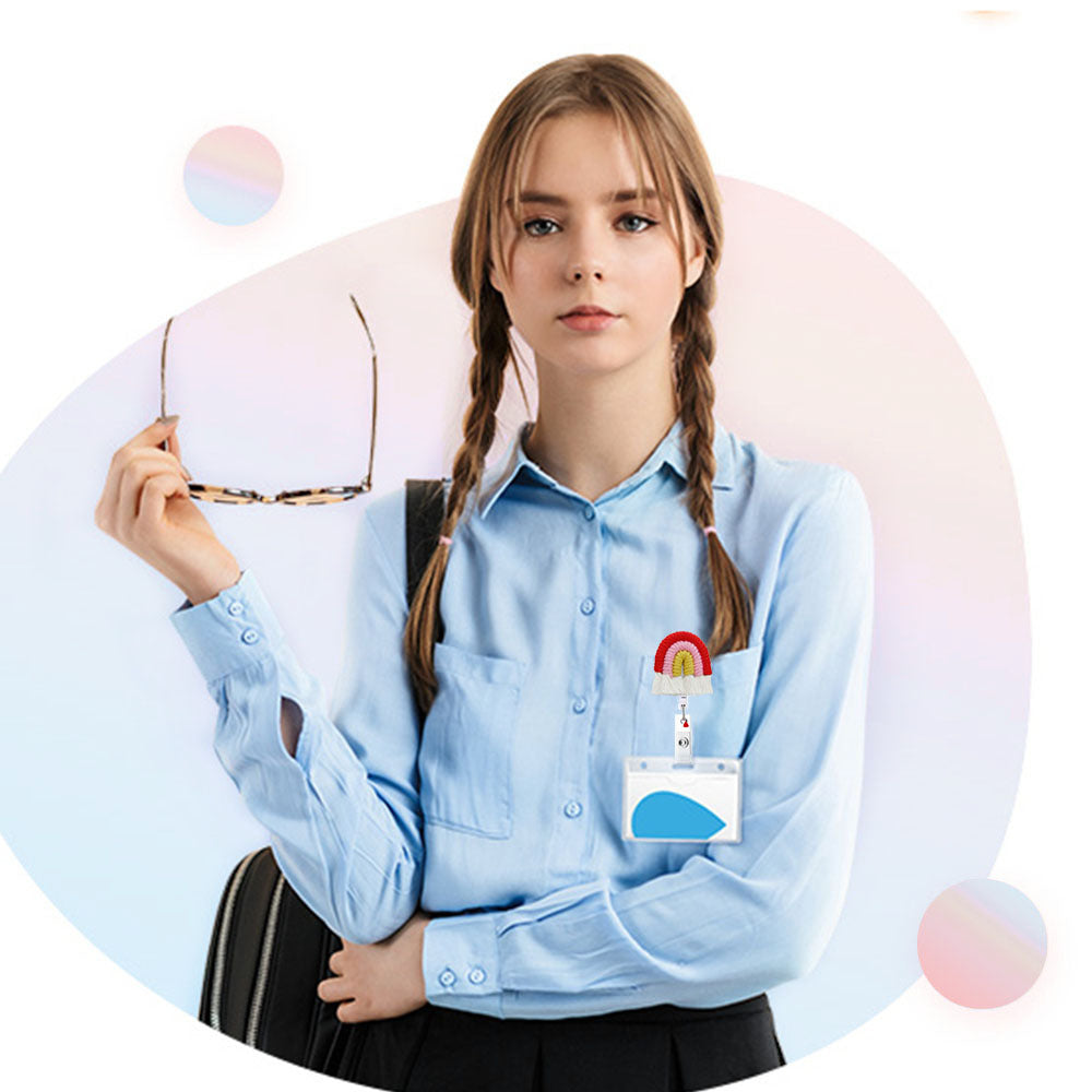 Wholesale Weaving of Rainbow Tassels, Rotating Crocodile Clip Badges, Scroll Extendable Plastic Keychains