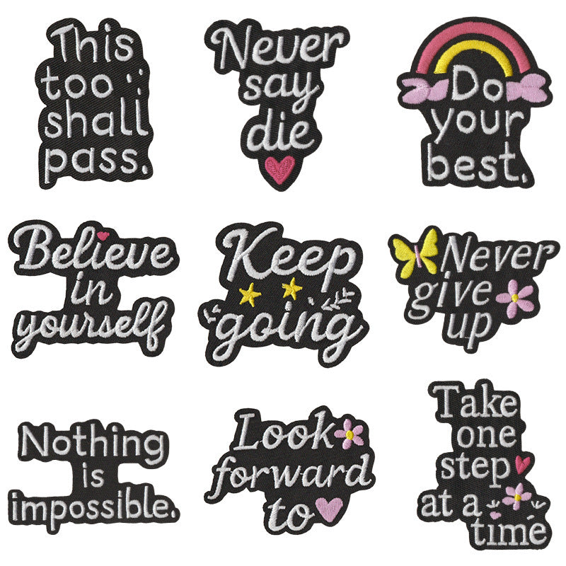 Wholesale Fashion English Letter Embroidered Patches Heart Design DIY Decorative Badges For Bags Towels Clothing 9 Piece Set