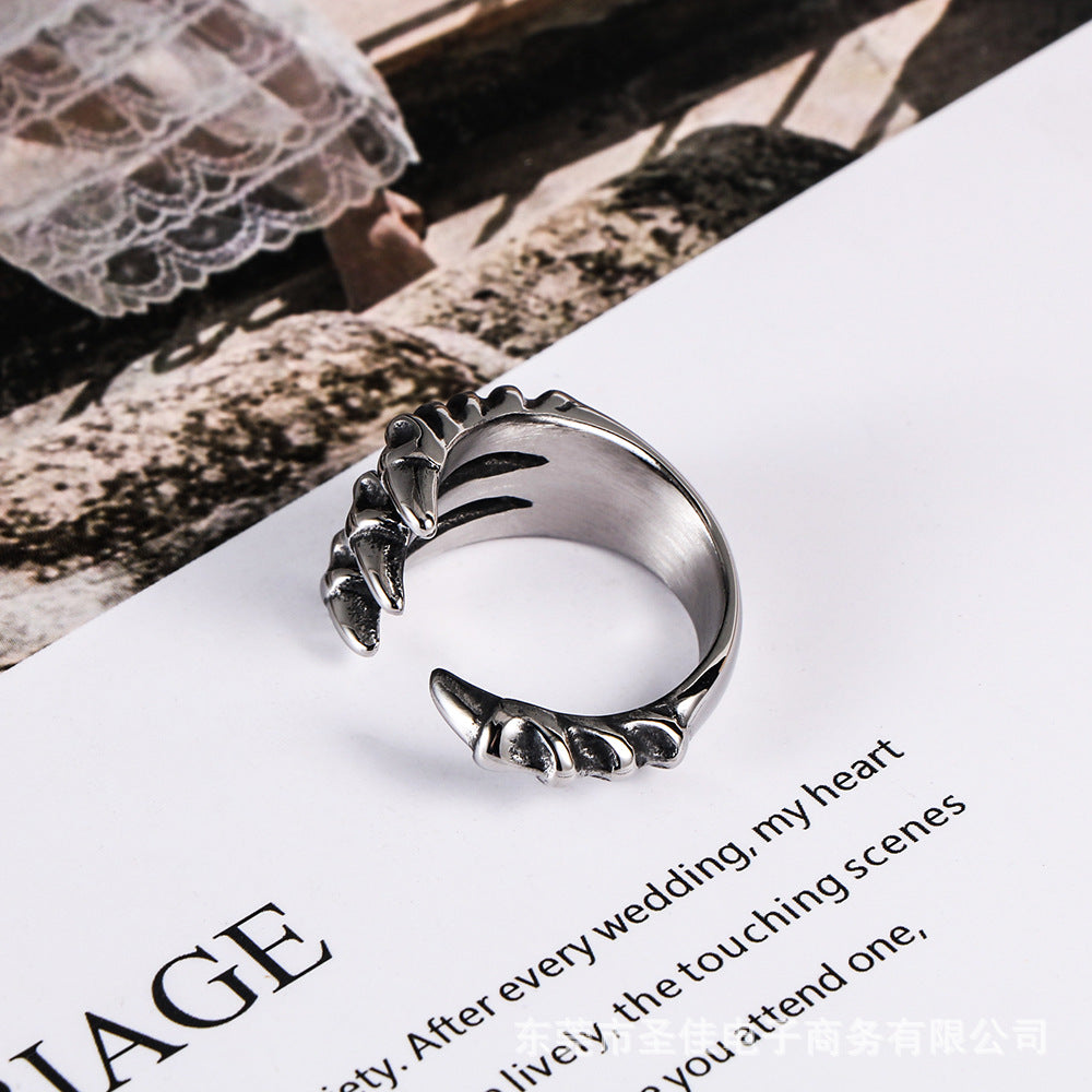Wholesale Retro dragon claw titanium steel ring Personalized men's sharp open ring