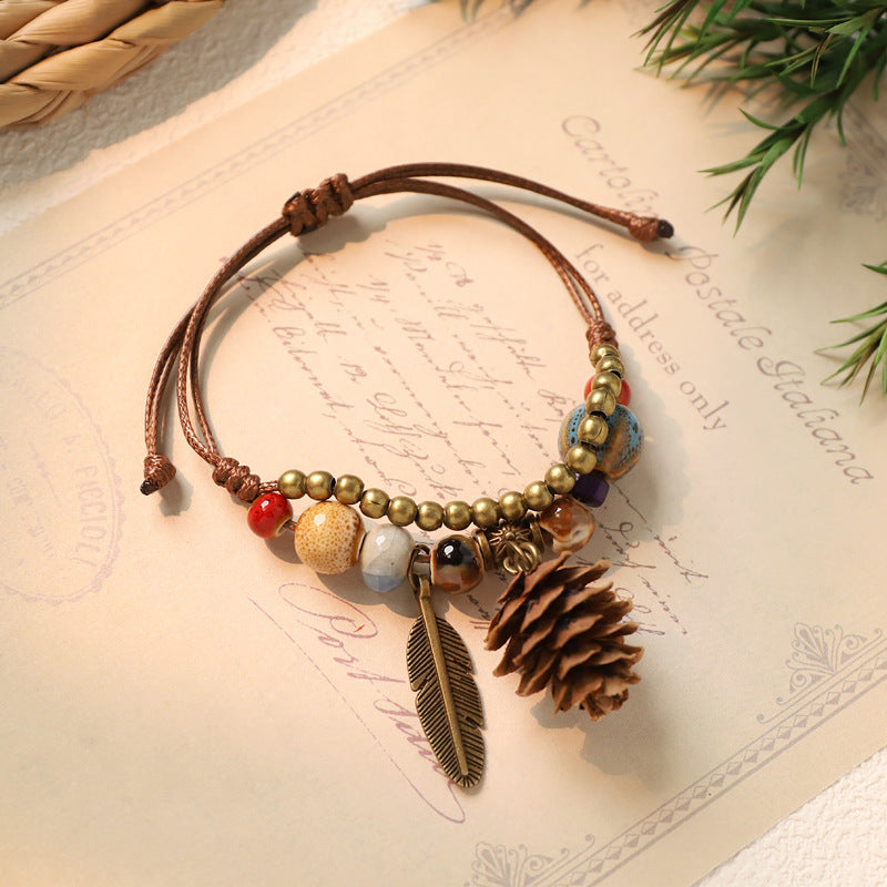 Wholesale Weaving ceramic plant acorn fruit bracelet