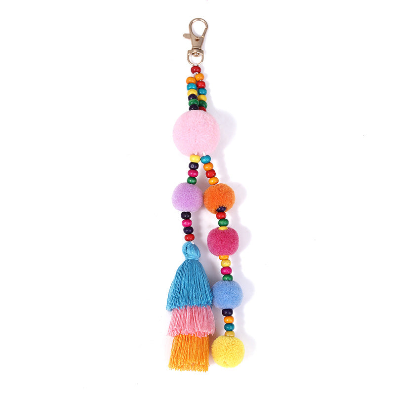 Wholesale Colorful Fur Ball Tassel Alloy Keychain