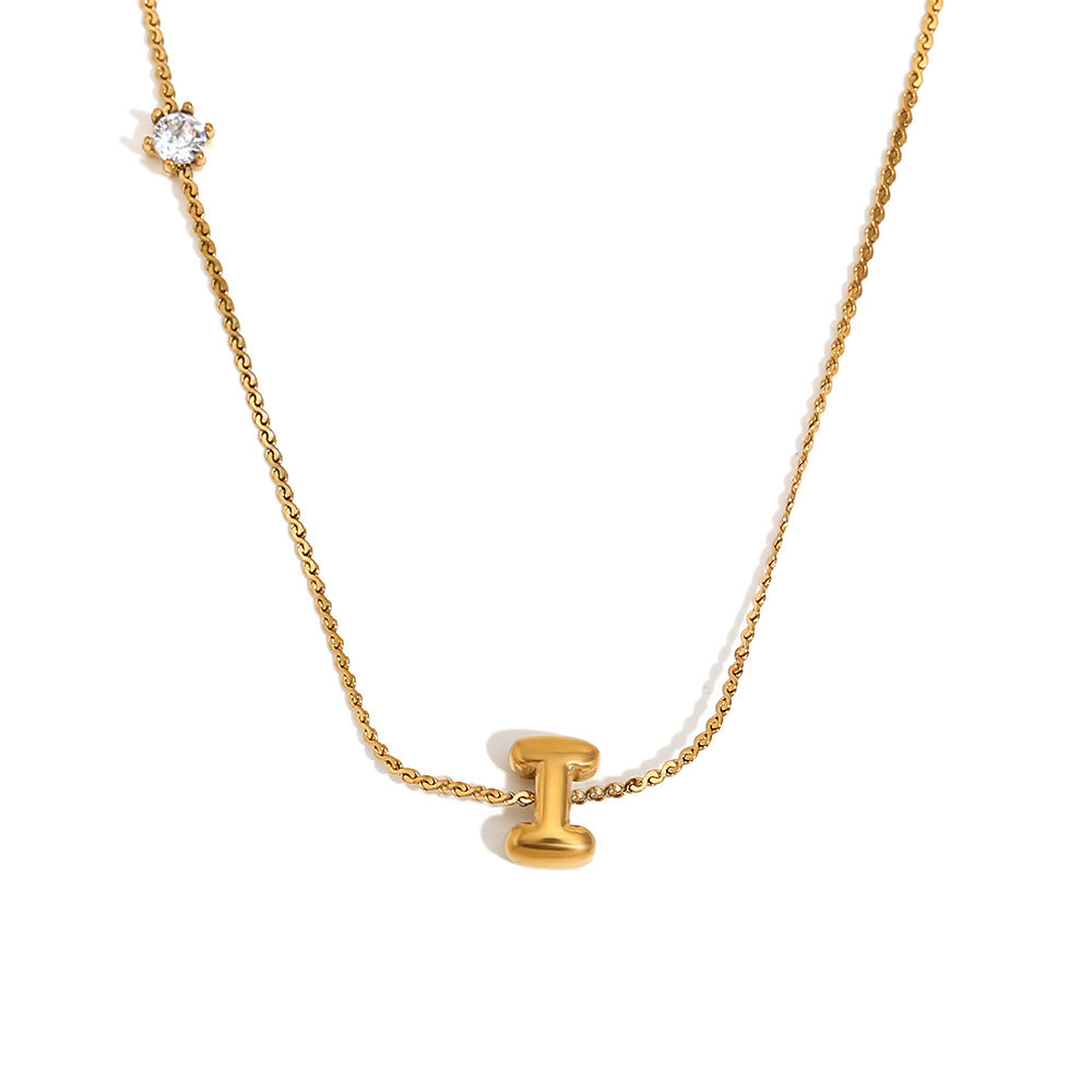 Wholesale stainless steel 18K gold plated letter single-sided zircon S chain necklace