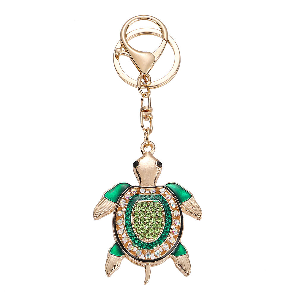 Wholesale Colorful diamond studded cute marine turtle metal keychain