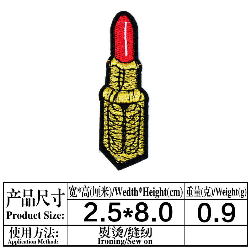 Wholesale Cartoon Lipstick Embroidered Cloth Patches For Clothing DIY Decorative Fashion Accessory
