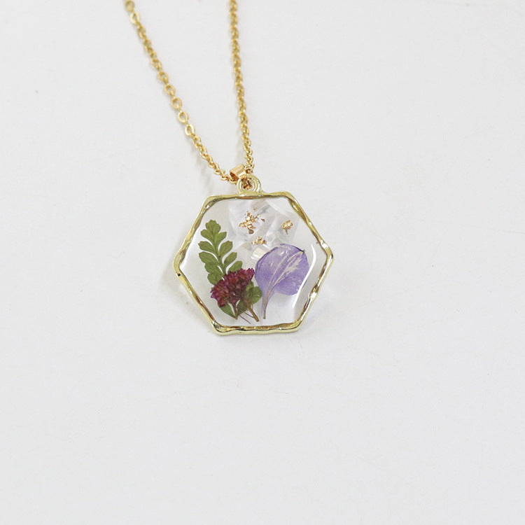 Wholesale 6pcs Polygonal Real Flower Preserved Flower Dried Flower Necklace