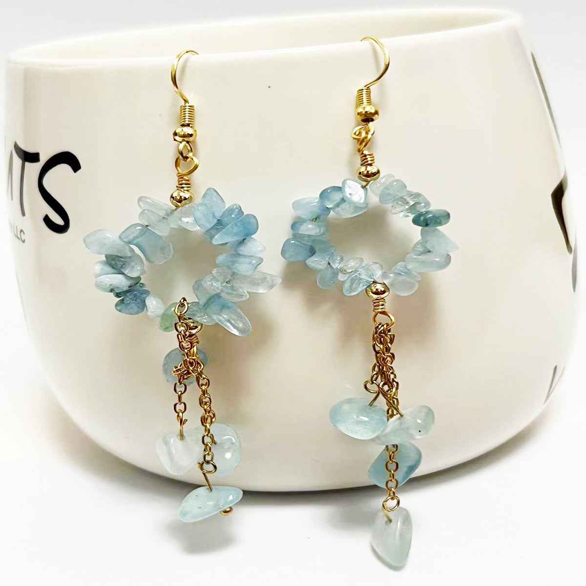 Wholesale Crystal Colorful Sweet Natural Crushed Stone Tassel Earrings