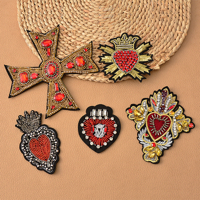 Wholesale DIY Handmade Beaded Heart-shaped Cross Cloth Patch Hat Clothing Decoration