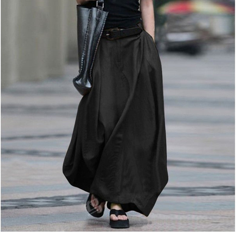 Wholesale Cotton and Linen Loose Swing Skirt Pleated A-Line Skirt